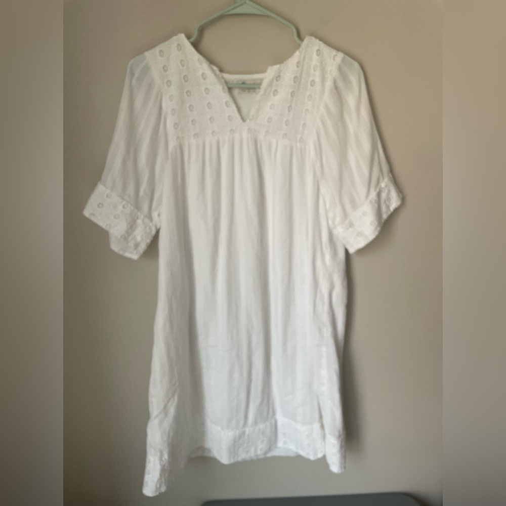 Boden White Cotton Gauze Material Eyelet Midi Dress Size 8